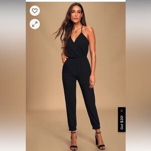 Lulu’s Black Learning to Fly halter jumpsuit